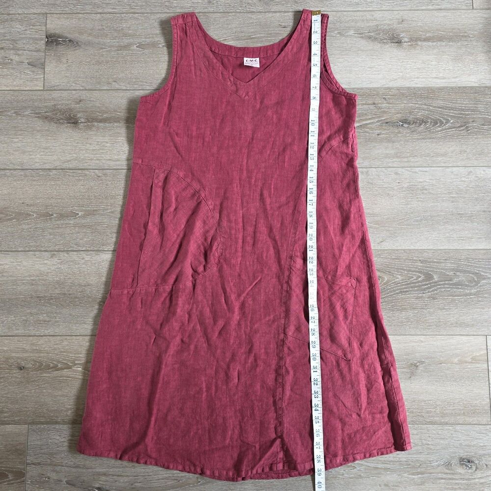 Color Me Cotton VTG 100% Linen Sleeveless Shift Dress Size S Burgundy USA pocket - Picture 2 of 5